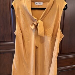 Kasper Mustard Sleeveless Tie-Neck Blouse